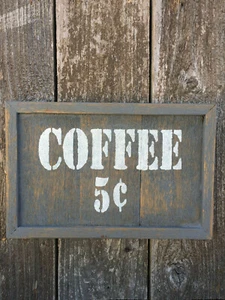 COFFEE 5c Sign Farmhouse Kitchen Beach Cabin Wall/Shelf Decor Rustic Wood HP - Picture 1 of 5