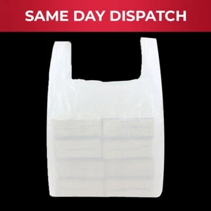 100 x weiße Weste Tragetaschen für Lebensmittel & Supermärkte 10 x 15 x 18 Zoll - Bild 1 von 5