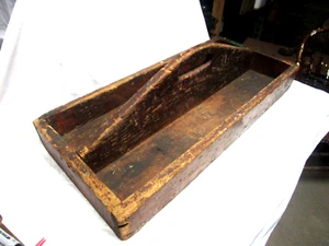 Antique Primitive Rustic Carpenter's Wooden Tool Box Tote--great patina! - Picture 1 of 8