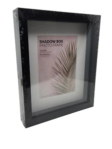 Set of 2 20x25cm mat to 13x18cm Set of 2 Black Shadow Box Wooden Photo Frame - Picture 1 of 10