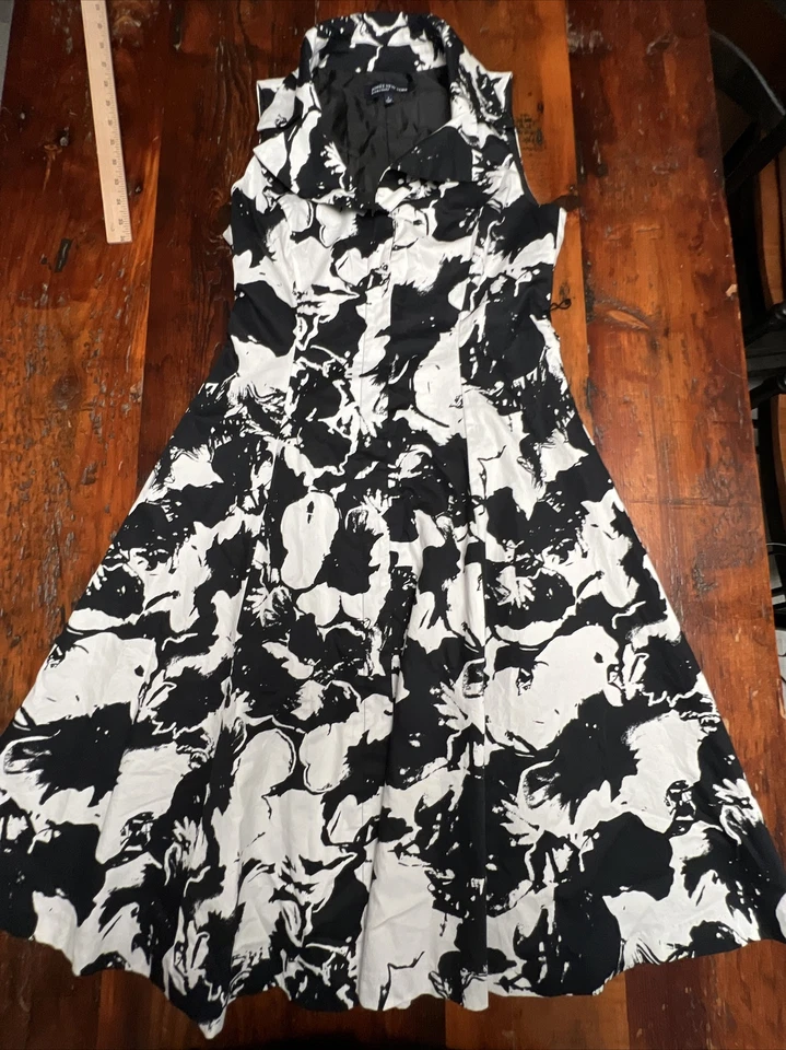 Vestido JONES NEW YORK Signature para mujer blanco y negro forrado sin mangas de algodón 4 Foto 1 de 4