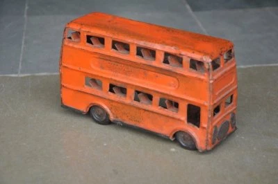 Vintage Feiner Oranger Litho Einzigartiger Doppeldecker Bus Blechspielzeug - Bild 1 von 4