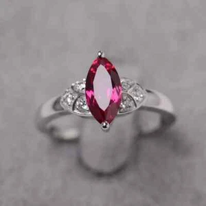 Ruby ring sterling silver promised marquise cut July birthstone ring for women - Picture 1 of 3