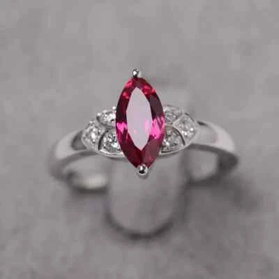 Ruby ring sterling silver promised marquise cut July birthstone ring for women - Image 1 of 3