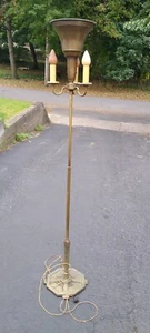 Antique Mutual Sunset Brass Bronze Lamp w/ Red  Christmas Shade MSLC 2600  - Picture 1 of 9