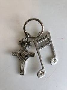 Brighton Silver Tone Keychain Musical Note Be Strong Clear Stones And Cross - Picture 1 of 6