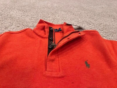 Polo Ralph Lauren оранжевый зеленый пони 1/4 молнии замшевый локоть нашивка свитер S пуловер - Изображение 1 из 4
