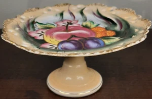 Vintage Porcelain China Hand Painted Fruit Lace Edge Pedestal Plate Dish 7" - Picture 1 of 6