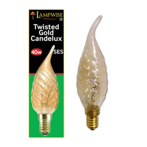 40W 240V SES E14 Twisted Gold Flame Bent Tip Candelux - Picture 1 of 2