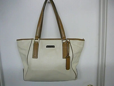 Leather Bag 17”x11” Dana Buchman - Cream/Tan Trim - Image 1 of 4