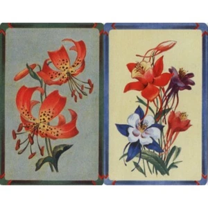 Art Deco Tiger Lillies Wild Flowers 2 Swap Playing Cards Lot Blank Back Pair VTG - Picture 1 of 4