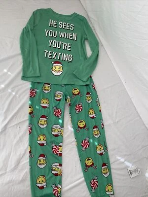 Girls Justice 2-Piece Long Sleeve & Pant Christmas w/Emoji's Pajamas Size12 - Image 1 of 4