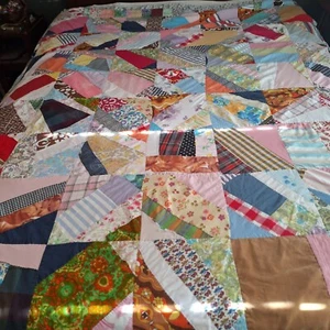 Vintage crazy quilt mixed fabrics repurposed clothing ruffled edge charmingly wo - Picture 1 of 10