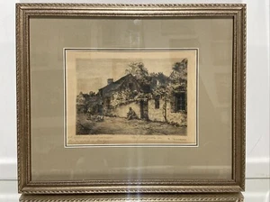 VTG. ORIG. Drypoint Etching Signed F. Jacque Village Landscape - Picture 1 of 16