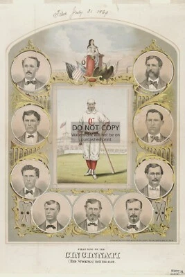 PRIMEROS NUEVE DE LOS JUGADORES DE BÉISBOL DE CINCINNATI RED MEDIAS 1869 POSTAL 4X6 Foto 1 de 4