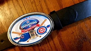 CHICAGO CUBS 2016 World Series Champion epoxy Belt Buckle & Black Belt - Picture 1 of 2