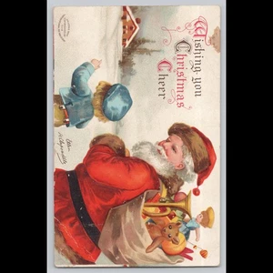 Antigua postal deseándote Navidad Cheer Santa Ann Arbor Michigan - Imagen 1 de 3