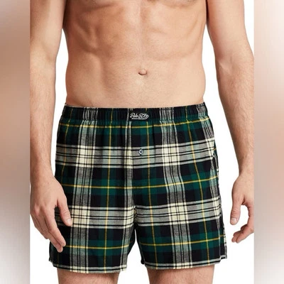 POLO RALPH LAUREN MENS COTTON FLANNEL BOXERS GREEN PLAID SZ SMALL NWT - Image 1 of 4