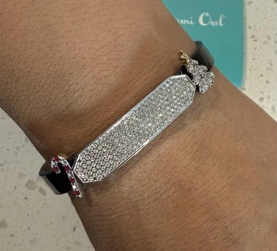 NEW Origami Owl Black Leather Bracelet Christmas Holiday Rhinestones Candy cane - Image 1 of 4