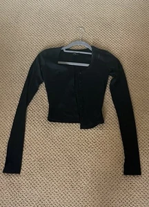 Khy Black Button Down Long Sleeve Round Neck Shirt Women’s Crop Top Size XXS - Picture 1 of 2