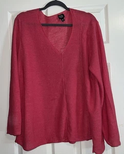 EILEEN FISHER WOMAN Coral Open Knit Linen V-Neck Sweater Size 2X Lagenlook - Picture 1 of 5
