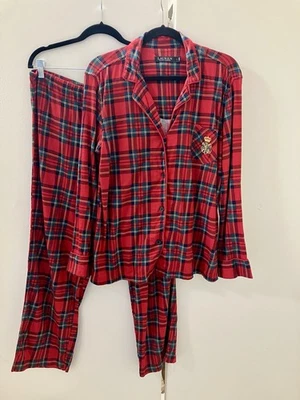 Ralph Lauren Mujer Rojo Cuadros Cresta Navidad Pijama Pijama Conjunto Top Pantalones Talla L Foto 1 de 4