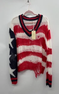 MNML American Flag Loose Knitted Pullover Sweater Men's Large Red/Blue - NWT - Picture 1 of 9