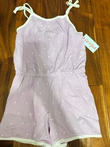 New Girls Cat & Jack Summer Romper 1 Piece Outfit Shorts Tank Top Purple Dot 7/8 - Picture 1 of 3