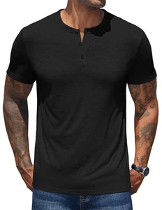Men's Henley Shirts Short Sleeve Casual Basic Henley Tee Summer Button Lightw... - Picture 1 of 6