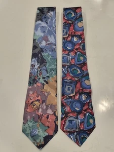 Lot of (2) Ketch Classics Multicolored Polyester Ties Blue Green Red Vintage USA - Picture 1 of 12