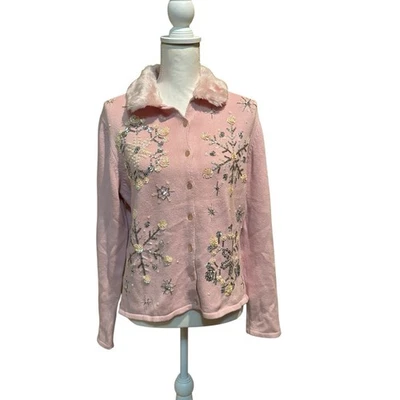 Suéter de Navidad de colección de reliquia pequeño rosa lentejuelas cuentas copos de nieve  Foto 1 de 4