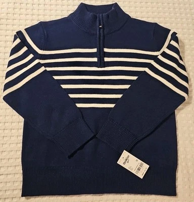 Suéter Pullover OshKosh 1/4 Cremallera Cuello Simulado Niños 10 Azul Blanco Rayas Náutico  Foto 1 de 4