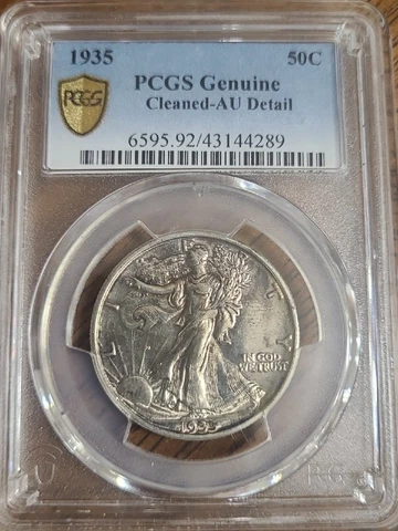 1935 Silver Walking Liberty Half Dollar - PCGS AU Details Cleaned Free Shipping Cover
