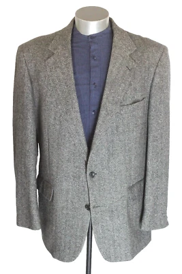 mens black white Vintage Herringbone Tweed blazer jacket sport suit coat 46 L - Image 1 of 4