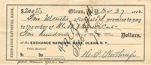 Exchange National Bank at Olean NY, 1882, Schuldschein - Bild 1 von 2