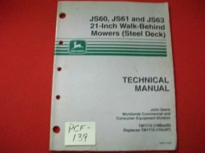JOHN DEERE TECHNICAL MANUAL 21" WALK-BEHIND MOWERS (STEEL DECK) MODEL # INSIDE - Image 1 of 4