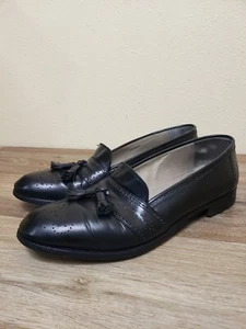 Mens Bally Size 10.5 D Black Leather Tassel Loafers Slip On Shoes Italy Made - Picture 1 of 22