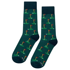 NWT Golf Putt Dress Socks Novelty Men 8-12 Green Crazy Fun Sockfly - Picture 1 of 4