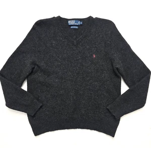 VINTAGE POLO by RALPH LAUREN LAMBS WOOL V NECK SWEATER YOUTH XL CHARCOAL 90s Y2K - Picture 1 of 10