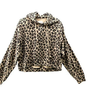 Abercrombie & Fitch Soft AF Hoodie Womens M Leopard Print Cropped Pullover - Picture 1 of 8