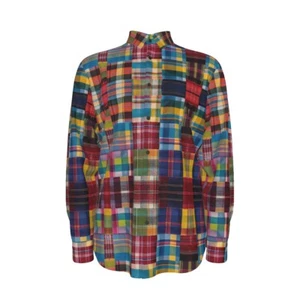 Rot kariert Baumwolle Herren Hemd Oxford Langarm Tartan Madras Patchwork - Bild 1 von 5