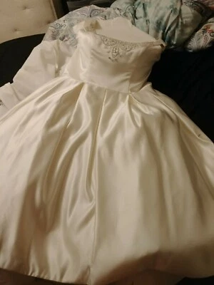 oleg cassini wedding dress size 14 ivory high low tea length embroidery sequins - Image 1 of 4