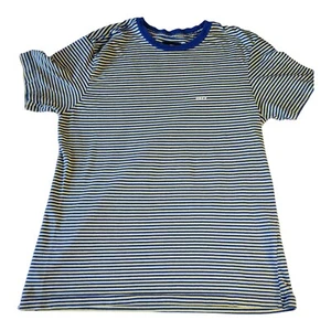 VTG 90s OBEY Blue Yellow Striped Medium 100% Cotton T Shirt Top Skater Y2K Tee - Picture 1 of 9