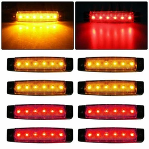 8x Marker Lights 6-LED Truck Trailer Clearance Side Light Amber Red Waterproof - Picture 1 of 12