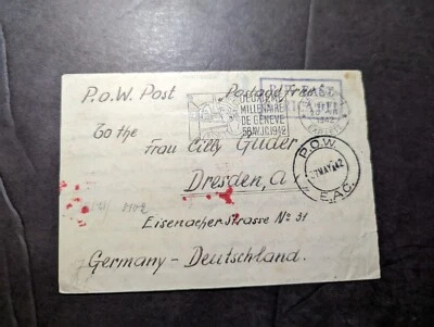 Cubierta de campo de internamiento de la Cruz Roja Británica KUT 1942 Kenia a Dresde A1 Alemania Foto 1 de 2