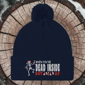 When Your Dead Inside Jolly AF Navidad Tejido Pom-Pom Gorro Gorra para Hombres Mujeres - Imagen 1 de 18