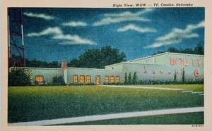 Postcard Night View WOW-TV, Omaha Nebraska- c 1952-Unposted-Curteich-Linen - Picture 1 of 6