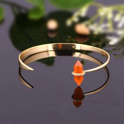 Designer Handmade in Yellow Gold Cuff Bangle For Gift Red Onyx With CZ Jewelry — 第 1/4 张图片