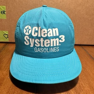 VINTAGE BASEBALL CAP HAT FLUORESCENT Blue TEXACO CLEAN SYSTEM 3 SNAPBACK - Picture 1 of 6
