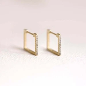 1.0 Ct Round Created Diamond Square Huggie Hoop Earrings 14k Yellow Gold Plated - Picture 1 of 4